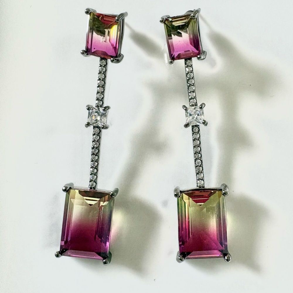 Stunning Earrings with Watermelon Tourmaline Style Crystals in Pink and Greens